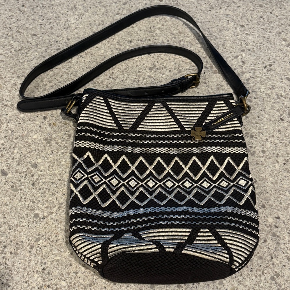 Lucky Brand | Black and White Woven Crossbody Bag